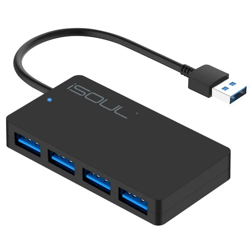 ISOUL USB 3.0 Hub, 4-Port USB Hub, USB Splitter, Ultra Slim Mini 0.6ft Multiport Extended Data Cable for PC, MacBook, PS4, PS5, Xbox, Keyboard, Mac, Laptop, Printer, Mouse [USB Adapter, USB Extender]