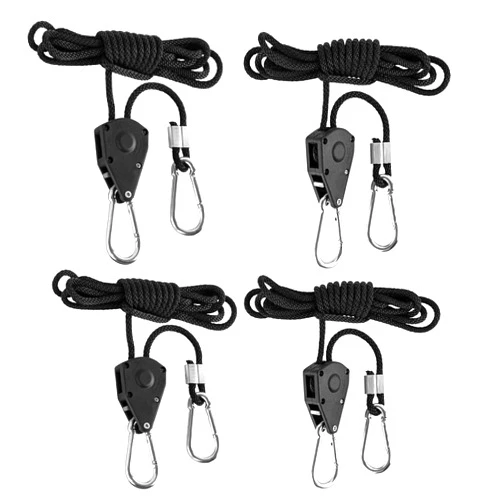 MouJkmer Adjustable 1/8” Rope Hanger,Heavy Duty Tie Downs Rope Tie Down Straps with Hooks, Metal Gear,8Ft Braided Polypropylene for Hanging Plants Grow Light and Various Tie-Down Uses