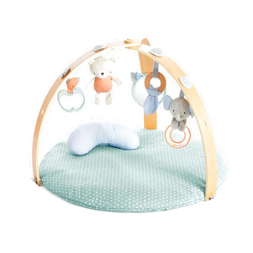 Ingenuity Cozy Spot Reversible Duvet Activity Gym & Play Mat with Wooden Toy bar - Loamy, Newborn and up