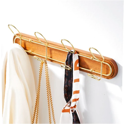 KooNiosio Wooden Coat Rack Wall Mount, Cothes Hook, Decorative Wood Hooks,Coat Hanger Wall Mount for Hanging Jacket,Hat (Gold)