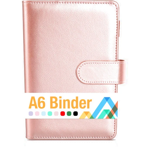 Sooez A6 Notebook Binder, 6 Ring Planner PU Leather Personal Organizer With Magnetic Buckle Closure, Loose Leaf Portfolio Cover, 7.48