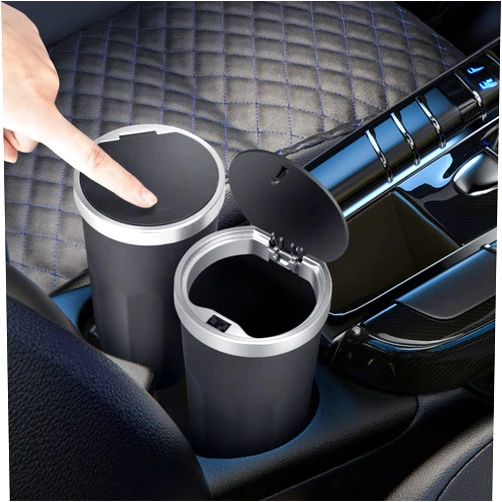 Xapwell Car Trash Can 2 Packs Mini Car Garbage Can with lid Press to Open Aesthetic Leak-Proof Portable Car Accessories Cup Holder Trash Bin for Auto,Home,Office, Desktop,Black