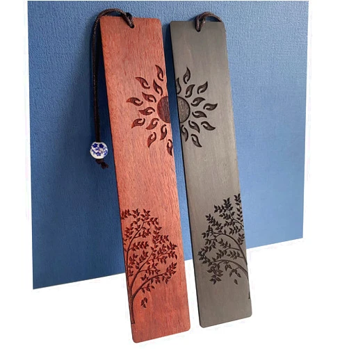 ZQZYMXQ 2 Pcs Wood Bookmark, Unique Bookmarks Gift for Men Women, Book Marks Accessories (Sun and Tree)