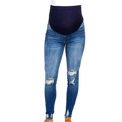 Ashowlaco Women's Modern Maternity Skinny Jeans Classic Relaxed Fit Stretch Ripped Hole Denim Pregnancy Pants for Women