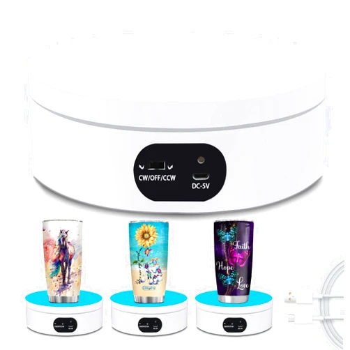 YVV Turner Cup Rotating Display Stand for Epoxy Glitter Tumbler, 360 Degree Automatic Mute Rotating Turntable for Photography Products Tumbler Making Supplies Spinner 4.72*1.77in Motorized Rotation