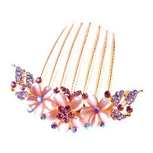 AnVei-Nao Womens Girls Rhinestones Flower Hair Combs Pins Hair Accessories Purple