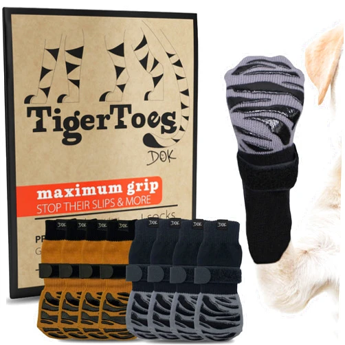 DOK TigerToes Premium Non-Slip Dog Socks for Hardwood Floors Color Bundle (Size M) - Extra-Thick Grip That Works Even When Twisted - Prevents Licking, Slipping, and Great for Dog Paw Protection