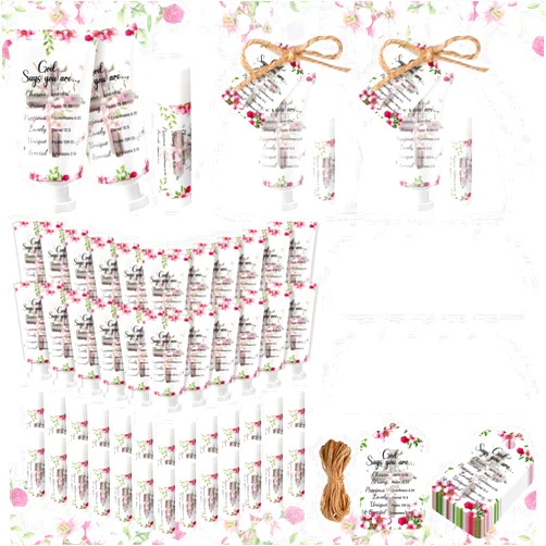 Swiffen 48 Sets Christian Hand Cream and Lip Balm Gift Set Hand Cream Gift for Women Travel Size Hand Lotion and Lip Balm Bulk with Organza Bag and Tag for Baby Shower Mom Girls Holiday Gift (Classic)