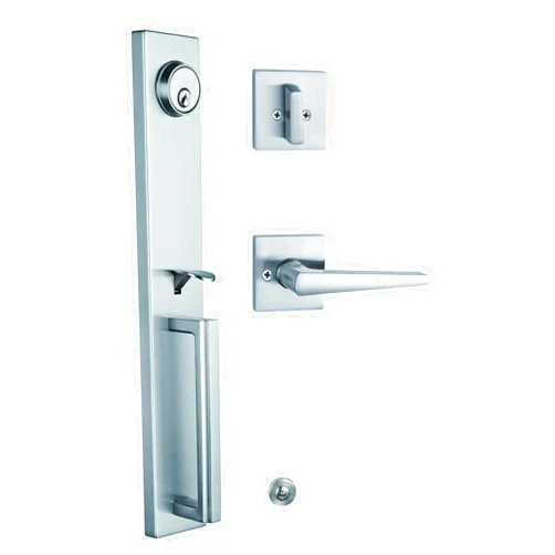 NEWBANG Silver Entry Door Lever Handleset Square Solid Single Lock Set for Front & Entrance Door with Satin Nickel Finished,MDHST2016SN-BR