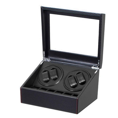 LLS Automatic Watch Winder with 4 Quiet Running Motor Watch Winding Display+ 6 Flexible Watch Pillows Luxury Fiber Leather Storage Case for Man/Woman's Watches- AC Adapter