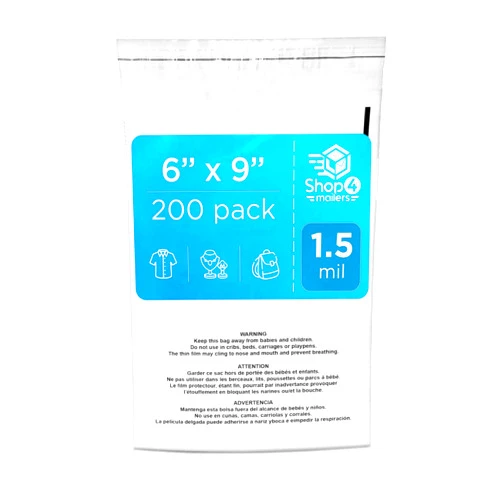 Shop4Mailers 6x9 Clear Poly Bag with Suffocation Warning – Self-Seal Adhesive, 1.5 Mil Clear Bag for FBA, Packaging Bags, Clothes Storage, & Shipping Bags – Resealable Poly Mailers (Pack of 200)