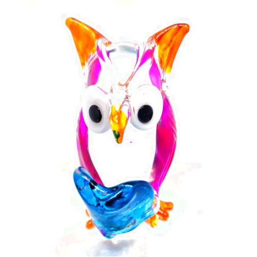 POJANA1965 Glass Owl Figurines Collectibles Hand Blown Art Animals Decor Sculpture Desk Table Ornament (Owl No.18)