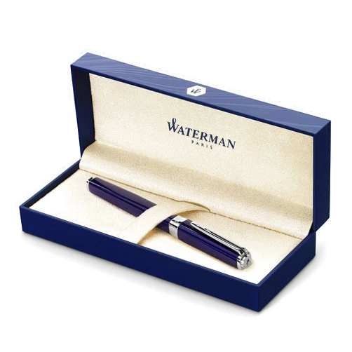 Waterman Exception Fountain Pen, Slim Blue with Silver Plated Clip, Fine Nib with Blue Ink Cartridge, Gift Box