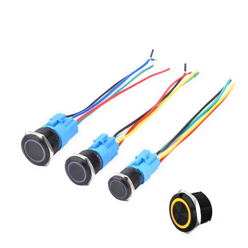 YQbonanza 2PCS 19MM lock switch button, self locking 12V-24V, circular blue LED, 0.74 