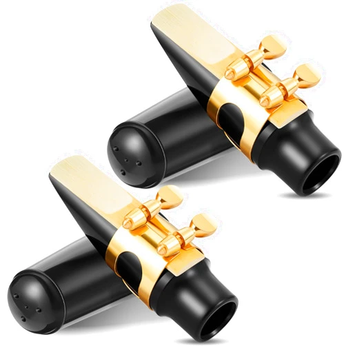 Fiada 2 Sets Alto Saxophone Mouthpiece Alto Sax Mouthpiece Kit with Gold Alto Sax Ligature Plastic Cap Alto Saxophone Reeds 2.5 Strength Reeds for Alto Saxophone Use Replacement Supply
