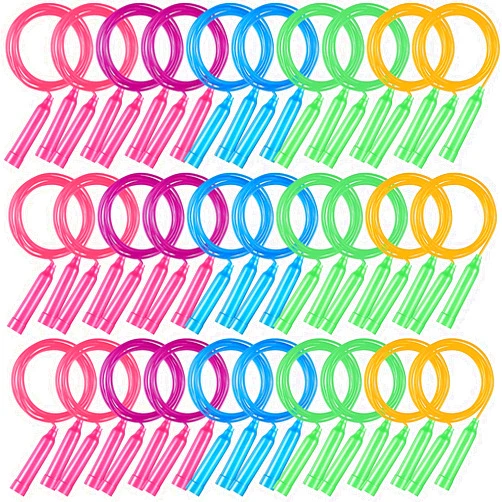 Yunsailing 30 Pcs Colorful Jump Ropes Bulk Plastic Jump Ropes for Kids 7.5 ft Adjustable Sports Skipping Rope Outdoor Speed Jumping Rope for Sports Birthday Party Activities (Multicolor)