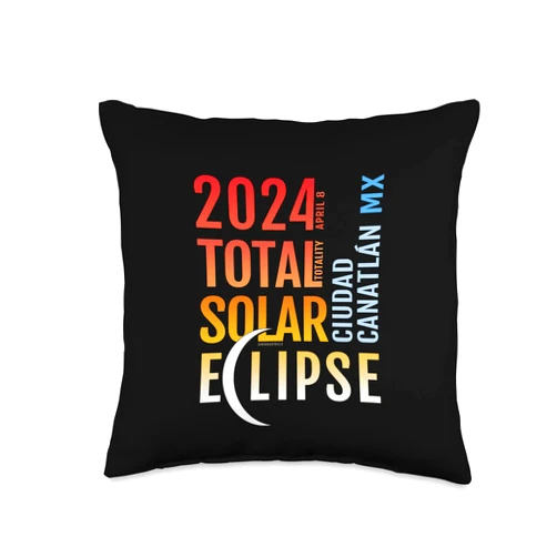 2024 Eclipse : Ciudad Canatlán MEXICO : UMBRAPHILE Ciudad Canatlán Mexico MX Total Solar Eclipse 2024 : 5 : Throw Pillow, 16x16, Multicolor