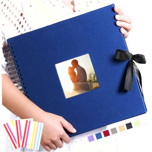 Vienrose Scrapbook Photo Album with Corner Stickers 12x12 inches DIY with Cover Photo Pocket 80 Pages Silk Ribbon Hardcover Album for Guest Book Wedding Baby Shower Christmas Navyblue