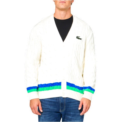Lacoste Men's Long Sleeve Colorblock Neck Cable Knit Button Cardigan