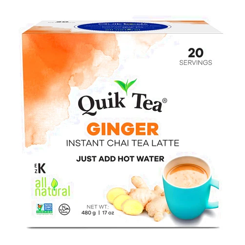 Quik Tea QuikTea Ginger Instant Chai Tea Latte - 20 Count Single Box - All Natural & Preservative Free
