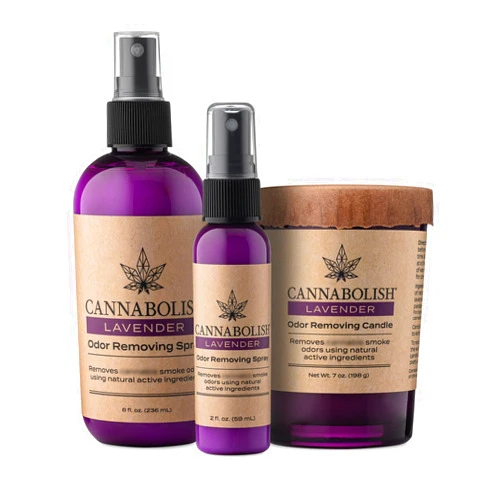 Cannabolish Lavender Smoke Odor Removing Set: Candle + Travel Spray + Home Spray