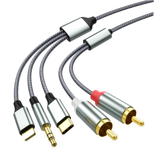 Apitiong Lightning to RCA Cable Audio Aux Adapter,RCA to 3.5mm Cable，USB C to 2 RCA Audio Cable， (3 in 1 Audio Cable) for Power Amplifier, Car, Home Theater, Speaker and More(Lightning Compatible)