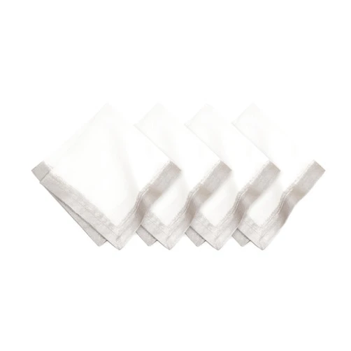 Villeroy & Boch Linen Metallic Brushstroke Napkins, 21 Inches x 21 Inches, Set of 4, White and Silver