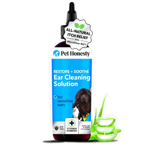Pet Honesty Restore + Soothe Ear Cleaner for Dogs & Cats, Soothes Itching, Gentle on Sensive Ears, Irritation and Aches (Aloe Vera) - 4oz