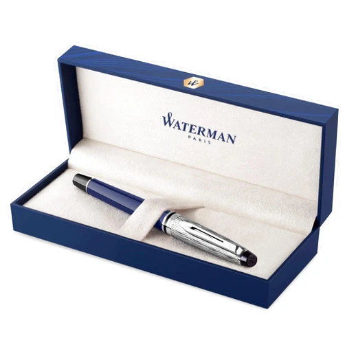 Waterman Expert Rollerball Pen | Metal & Blue Lacquer | Chiselled Cap | Black Ink | Gift Box