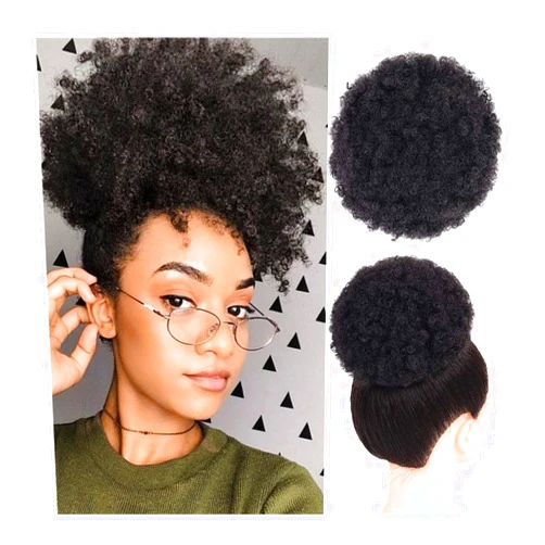 CRAGCO Messy Bun Hair Afro Kinky Curly Ponytail Chignon Puff Drawstring Ponytail Natural Black Brazilian Remy Human Hair Clip In Curly Chignon Bun Hair Piece Extensions Real Human Hair Buns