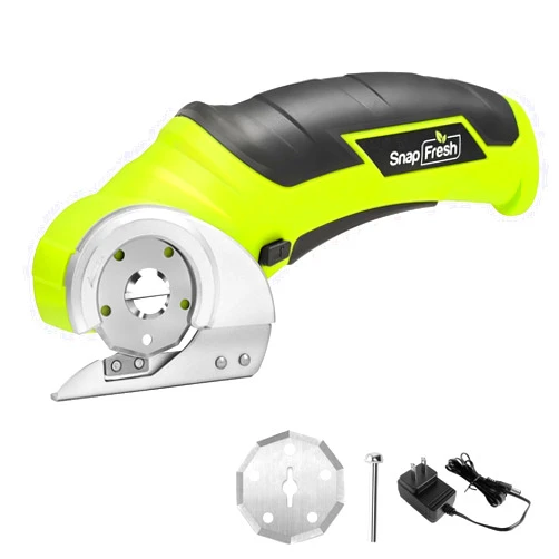 SnapFresh Cordless Electric Scissors, 4V Electric Mini Box Cutter, Carpet & Cardboard Cutter Tool with a Replacement Blade/Charger, Rotary Cutter for Cardboard Packages Leather Plastic （Green）