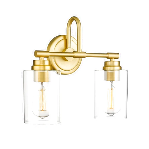 AKEZON Brushed Gold Bathroom Light Fixtures, 2-Light Modern Bathroom Vanity Light Over Mirror with Clear Glass Shade, KW-7306-2