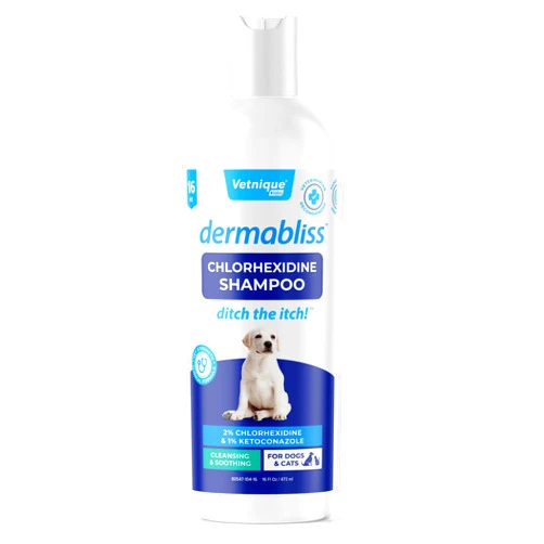 Vetnique Labs Vetnique Dermabliss Chlorhexidine for Dogs Skin Health - Antibacterial Medicated Dog Shampoo - for Skin Infections & Irritation, Hot Spots & Redness Relief (Medicated Shampoo, 16oz)