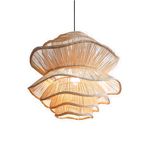 SHUICAO Natural Rattan Plant Chandelier, Bedroom Dining Room Living Room Barber Shop Wooden Triple Decorative Pendant Lightled, LEDE27 Light Source Hanging Lamp, Modern Simple Home Lighting Fixtures