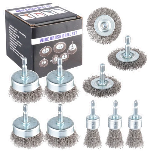 Rocaris 10 Pack Carbon Steel Wire Wheel Brush, Cup Brush, Wheel Brush, Pen Brush Set with 1/4-Inch Hex Shank for Rust Removal, Corrosion and Scrub Surfaces