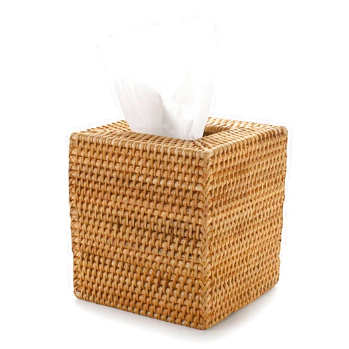 YANGQIHOME Rattan Tissue Box Cover Square, Hand Woven Wicker Tissue Holder, 5.5 x 5.5 X 5.7 inch, Natural