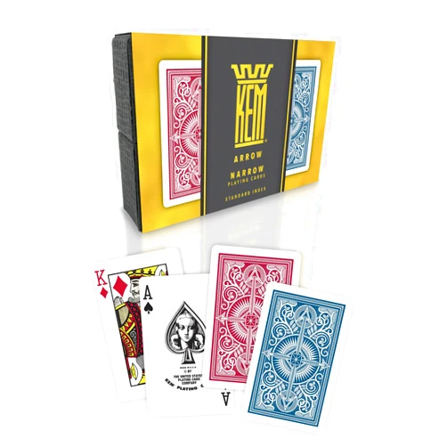 KEM Arrow Red and Blue Plastic Playing Cards, Standard Index, Bridge Size, Premium Playing Cards, Casino Grade Poker Playing Cards, 2 Decks of Cards