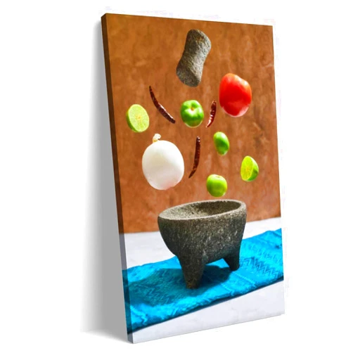 JYHEONTE Canvas Wall Art Paintings Ingredients for Mexican sauce falling on molcajete Healthy Mexican Poster Prints Large Size for Living Room Bedroom Office Home Decor Artwork 20 x 40 inch