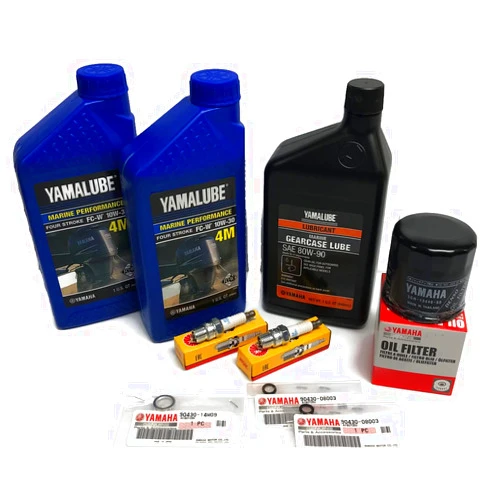 PWC Parts Co YAMAHA 2007+ F15C/ F20 Outboard Oil Change 10W30 FC 4M Lower Unit Gear Gearcase Lube Drain Fill Gaskets Spark Plugs NGK DPR6EA-9 Filter 5GH-13440-60-00 Maintenance Kit