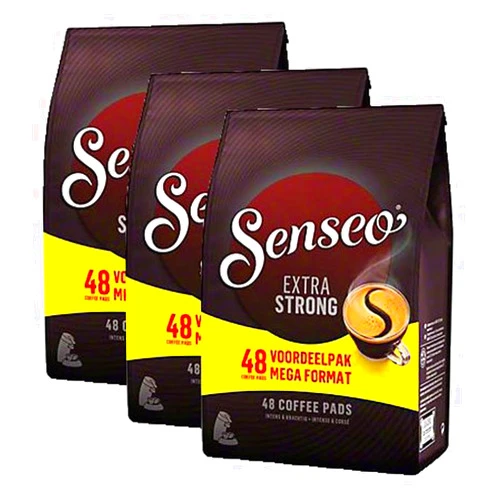 Senseo Extra Strong Dark Roast Coffee Pods, 3 Packs, 144 Count, Intense Dark Flavor, Crema Layer on Top, Compatible with PeleCom Machine