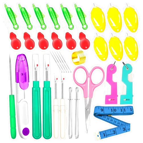 Lechchy 36 Pcs Sewing Tool, 2 Big+ 2 Small Seam Rippers, 20 Needle Threaders, 1 Small Sewing Scissors, 1 Thread Snips, 2 Drawstring Threaders, 1 Soft Tape Measure, 1 Awl Tool, 1 Thimble, and 5 Needles
