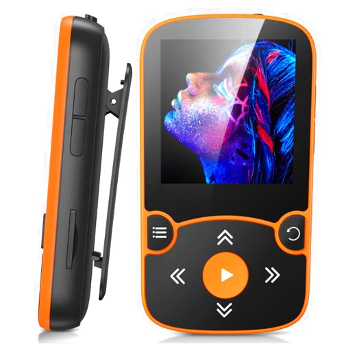AGPTEK 32GB MP3 Player with Clip, AGPTEK Bluetooth 5.0 Lossless Sound with FM Radio, Voice Recorder for Sport Running, Supports up to 128GB TF Card,Orange