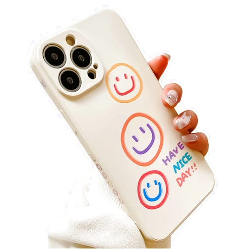 KERZZIL Cute Smile pattern Compatible with iPhone 13 Pro Max Case, Silicone Slim Fit [Soft Anti-Scratch Microfiber Lining] Flexible TPU Shockproof Protective Cover Cases Capa 6.7 Inch (Beige)