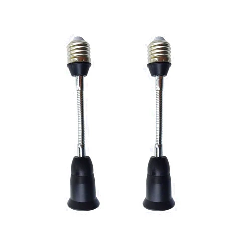 YKCGG E26/E27 20CM/8 Inch Extension Socket Extender Adapter, E26 to E26 Flexible Extension, All-Directional Adjustable Standard Medium Light Bulb Socket Converter,Black (2 Pack)