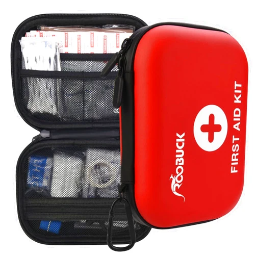 ROOBUCK First Aid Kit for Hiking, Backpacking, Camping, Travel, Car & Cycling. with Waterproof Laminate Bags You Protect Your Supplies! Be Prepared for All Outdoor Adventures or at Home & Work (Red)