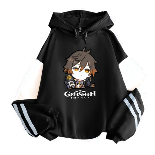 IMPRESSWIT Genshin Impact Hoodies Men Women Anime Cartoon Zhongli Cool Printed Sweatshirts