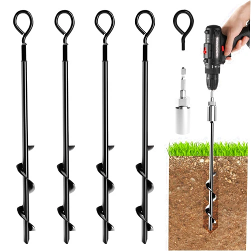 K-Brands Ground Anchors Screw-in - Heavy Duty for High Winds -Ground Stakes - Earth Anchors for Sheds, Swing Sets, Tents, Trampolines, Gazebos, Carports, and Hurricane Tie-Downs