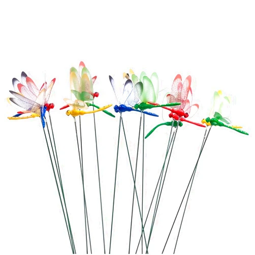 XIZHI 40 Pcs 3D Artificial Dragonfly Stakes Garden Ornaments Dragonfly Garden Decor for Indoor Outdoor Planter Miniature Fairy Garden Decoration,Yellow,Blue,Green,Red