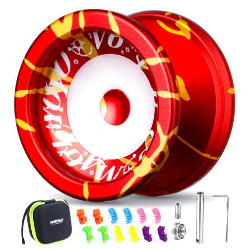 MAGICYOYO V6S Responsive Yoyo for Kids 8-12, Professional FingerSpin Trick Yo Yo for Adult, Dual Purpose Metal Yo-Yo with Unresponsive Bearing + 12 Yoyo Strings, Bearing Removal, Case Bag (Red Gold)