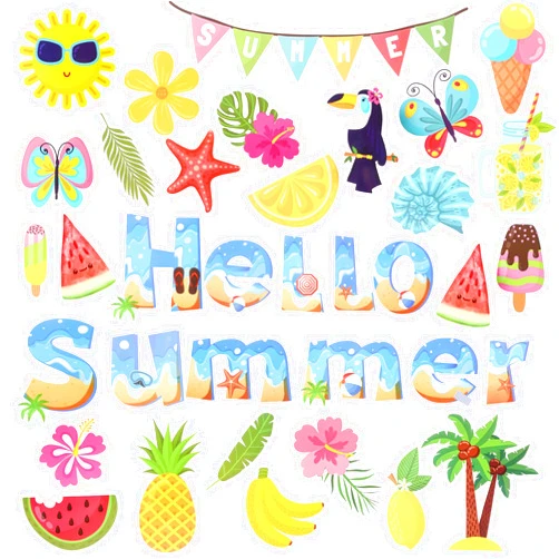 PHUSBLAY Summer Bulletin Board Decorations, Tropical Fruits Pineapple Watermelon Lemon Classroom Decoration Set Luau Hawaiian Party Decorative Classroom Supplies (A)
